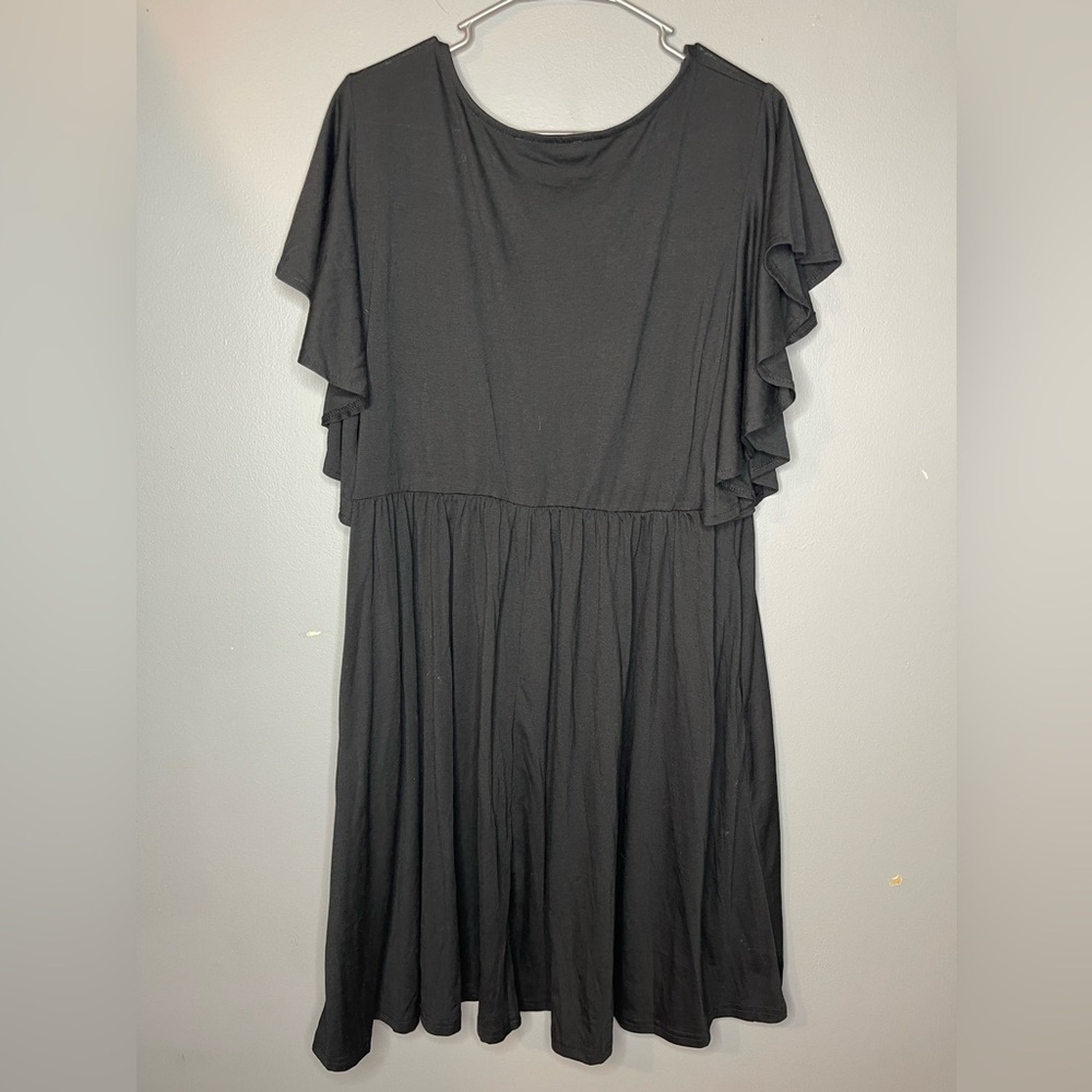 Nemidor Black Ruffle Sleeve Midi Dress Size 16 with pockets Stretch - Picture 7 of 8